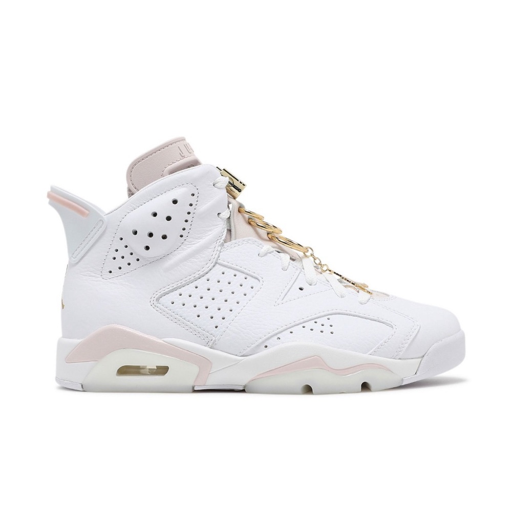 Air Jordan 6 Retro ‘Gold Hoops’ Women’s Size 9-White Blush Pink w/ Gold Accents